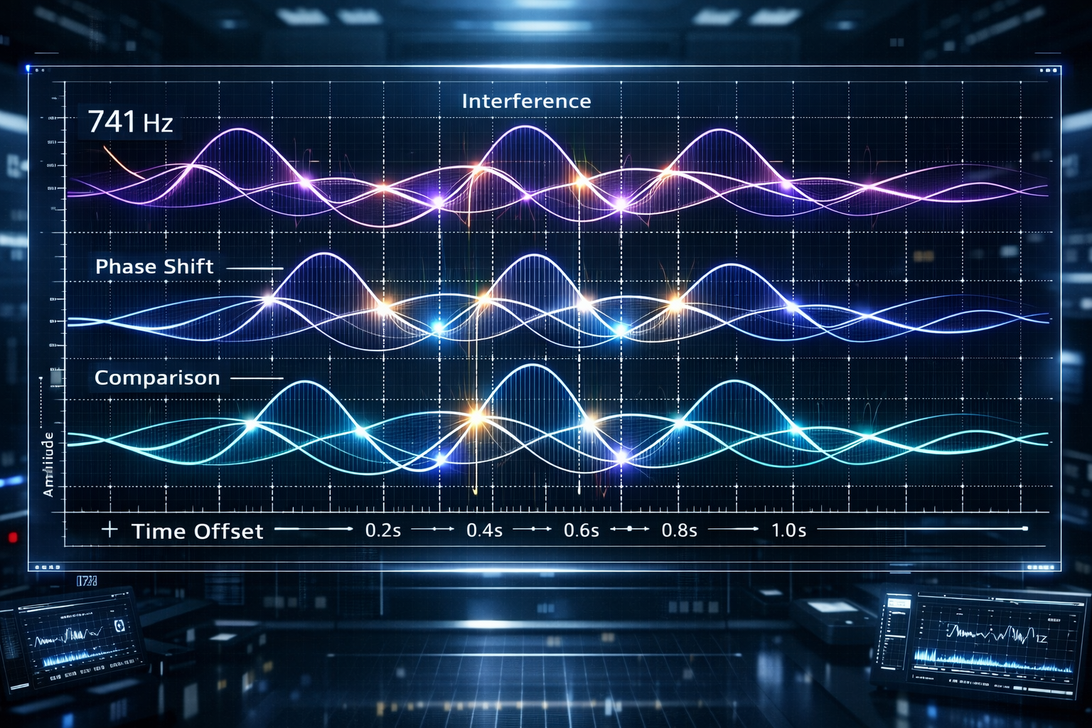 Technische Linie 174 / 417 / 741 mit zeitlich versetzten Spuren, Messfeldern und Audioarchitektur